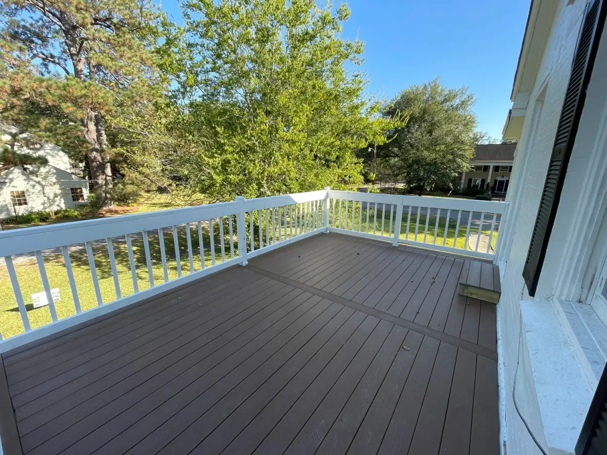 Composite deck with a white railing